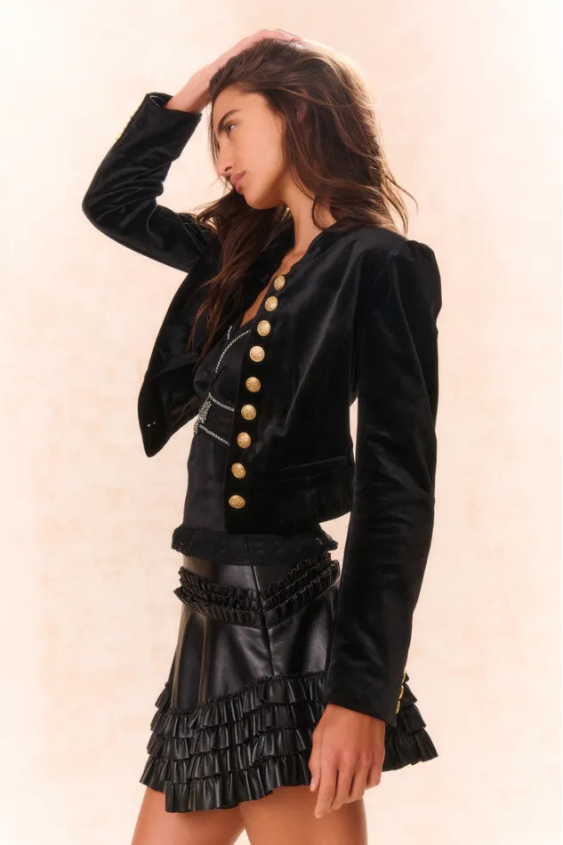 Jackets and Coats Women LoveShackFancy Pendine Velvet Military Jacket Black