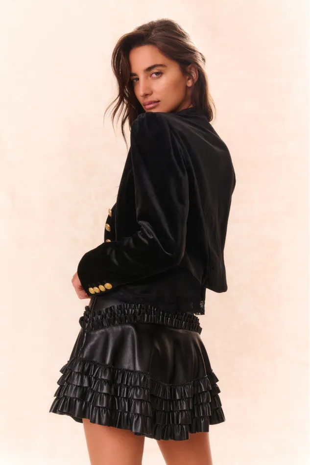 Jackets and Coats Women LoveShackFancy Pendine Velvet Military Jacket Black