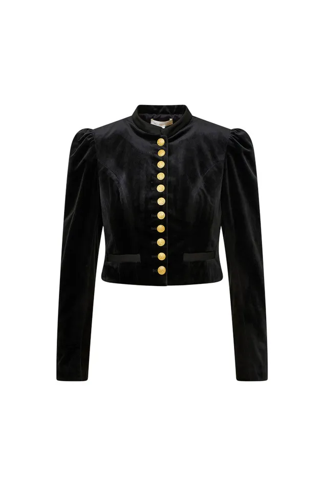 Jackets and Coats Women LoveShackFancy Pendine Velvet Military Jacket Black