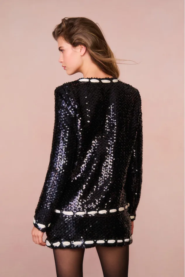 Jackets and Coats Women LoveShackFancy Rosina Ribbon Sequined Jacket Black