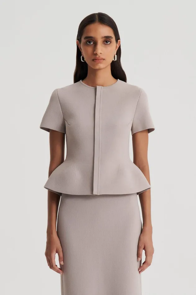 Jackets Women Scanlan Theodore CREPE KNIT SHORT SLEEVE PEPLUM JACKET Oyster Jackets Women Scanlan Theodore CREPE KNIT SHORT SLEEVE PEPLUM JACKET Oyster