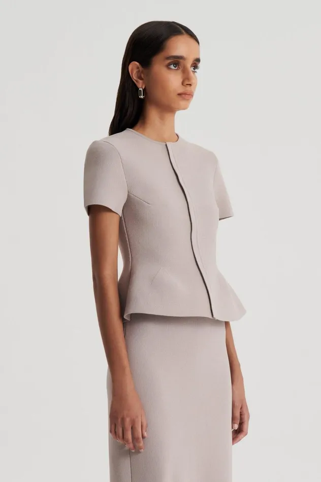Jackets Women Scanlan Theodore CREPE KNIT SHORT SLEEVE PEPLUM JACKET Oyster Jackets Women Scanlan Theodore CREPE KNIT SHORT SLEEVE PEPLUM JACKET Oyster