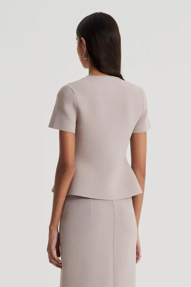 Jackets Women Scanlan Theodore CREPE KNIT SHORT SLEEVE PEPLUM JACKET Oyster Jackets Women Scanlan Theodore CREPE KNIT SHORT SLEEVE PEPLUM JACKET Oyster