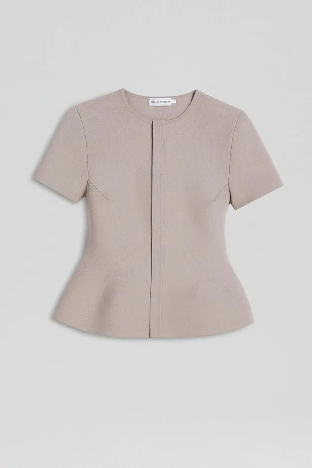 Jackets Women Scanlan Theodore CREPE KNIT SHORT SLEEVE PEPLUM JACKET Oyster Jackets Women Scanlan Theodore CREPE KNIT SHORT SLEEVE PEPLUM JACKET Oyster