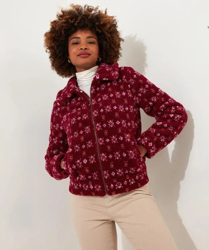 Joe Browns Coats and Jackets Women Cosy Cabin Patterned Fleece Jacket Red