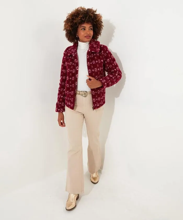 Joe Browns Coats and Jackets Women Cosy Cabin Patterned Fleece Jacket Red Joe Browns Coats and Jackets Women Cosy Cabin Patterned Fleece Jacket Red