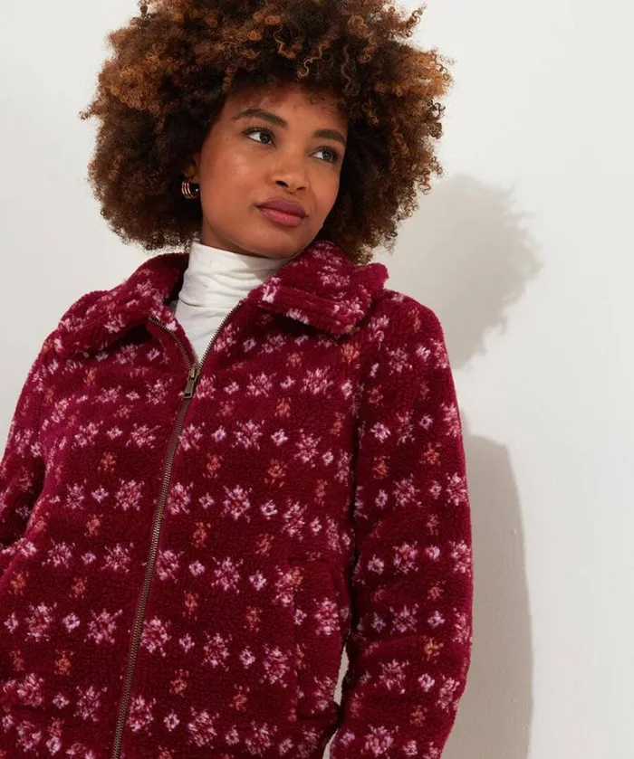Joe Browns Coats and Jackets Women Cosy Cabin Patterned Fleece Jacket Red Joe Browns Coats and Jackets Women Cosy Cabin Patterned Fleece Jacket Red