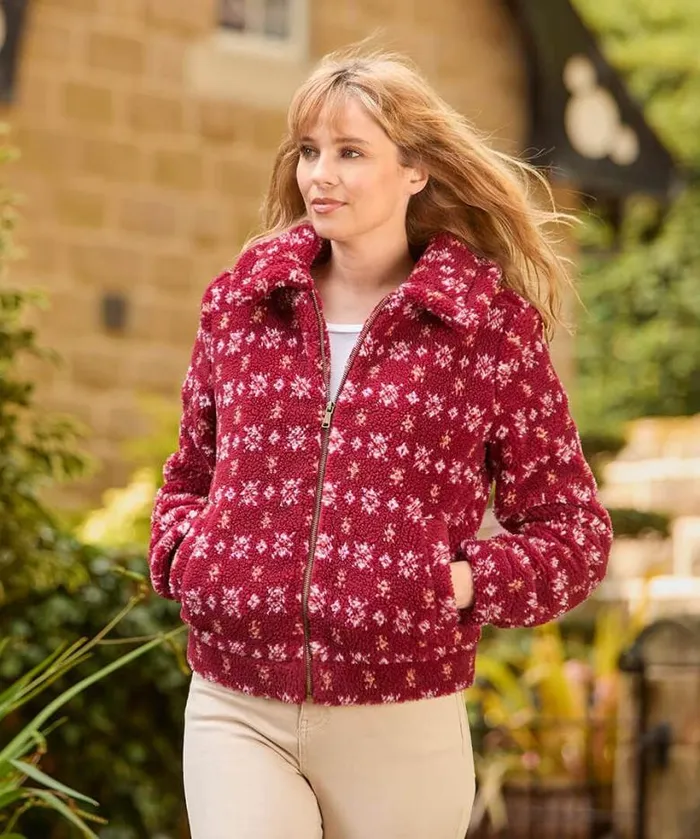 Joe Browns Coats and Jackets Women Cosy Cabin Patterned Fleece Jacket Red Joe Browns Coats and Jackets Women Cosy Cabin Patterned Fleece Jacket Red