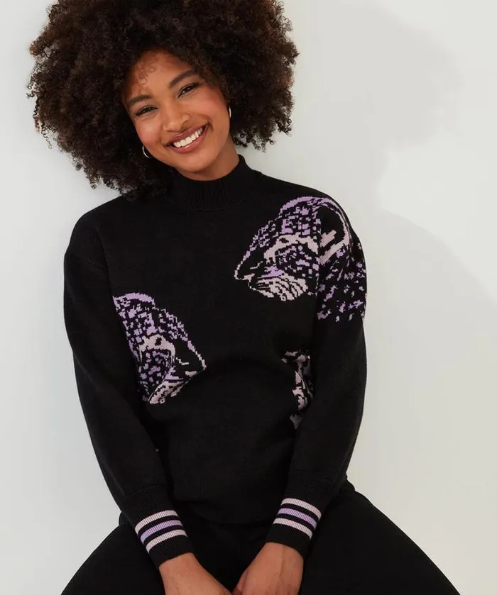 Joe Browns Knitwear and Cardigans Women Darcie Leopard Jumper Black Joe Browns Knitwear and Cardigans Women Darcie Leopard Jumper Black