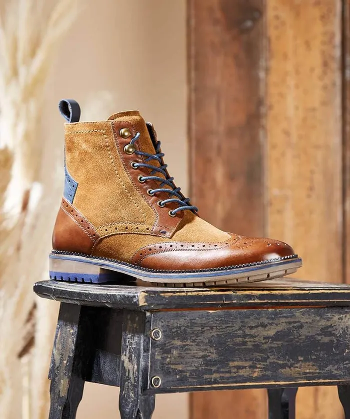 Joe Browns Shoes Boots and Trainers Men Gents Club Mixed Leather Boot Tan Multi