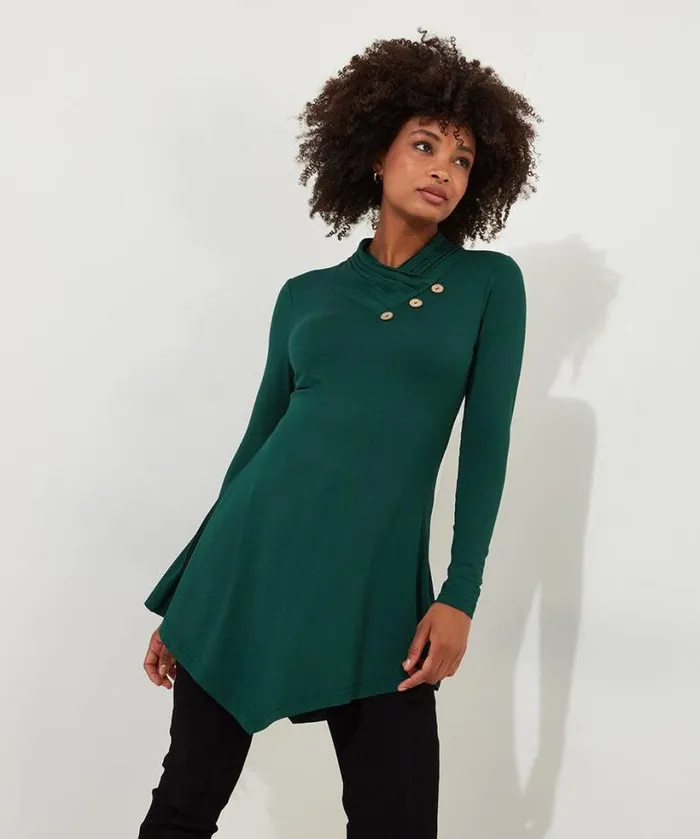 Joe Browns Tops Tunics and Blouses Women All New Button Jersey Tunic Forest Green