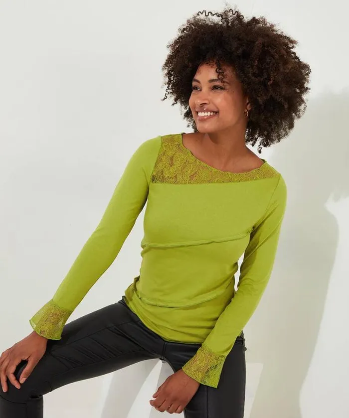 Joe Browns Tops Tunics and Blouses Women Josie Lace Trim Top Green