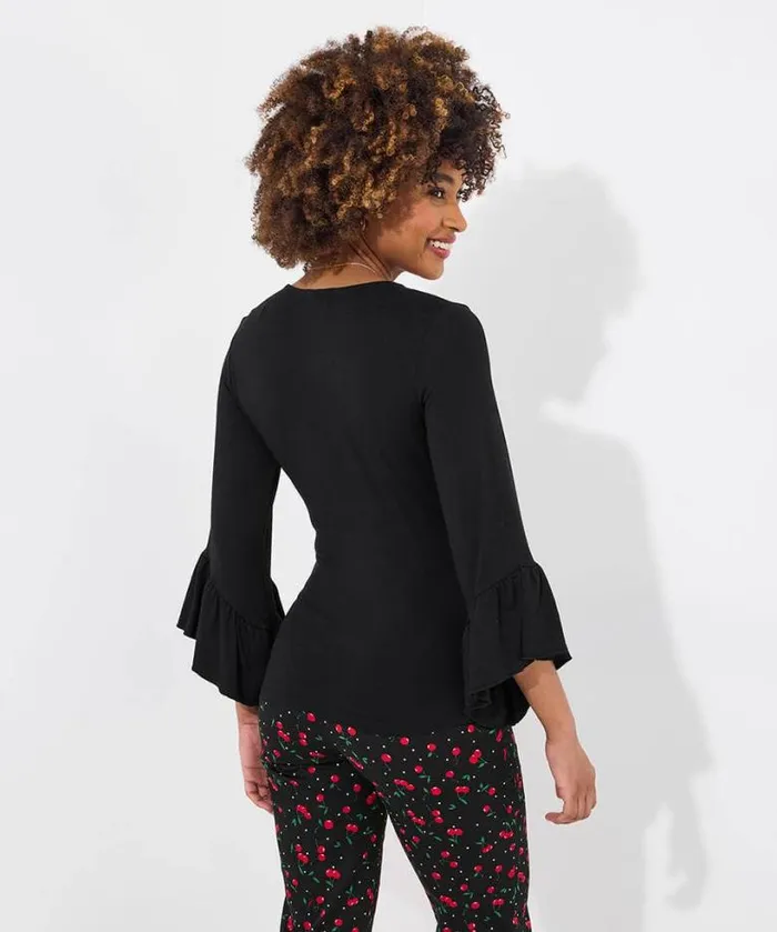 Joe Browns Tops Tunics and Blouses Women Marcie Black Frill Sleeve Jersey Wrap Top Black Joe Browns Tops Tunics and Blouses Women Marcie Black Frill Sleeve Jersey Wrap Top Black