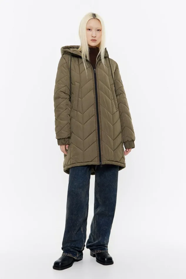 Khaki Straight Cut Padded Coat Khaki Women Bimba Y Lola Puffer Jackets