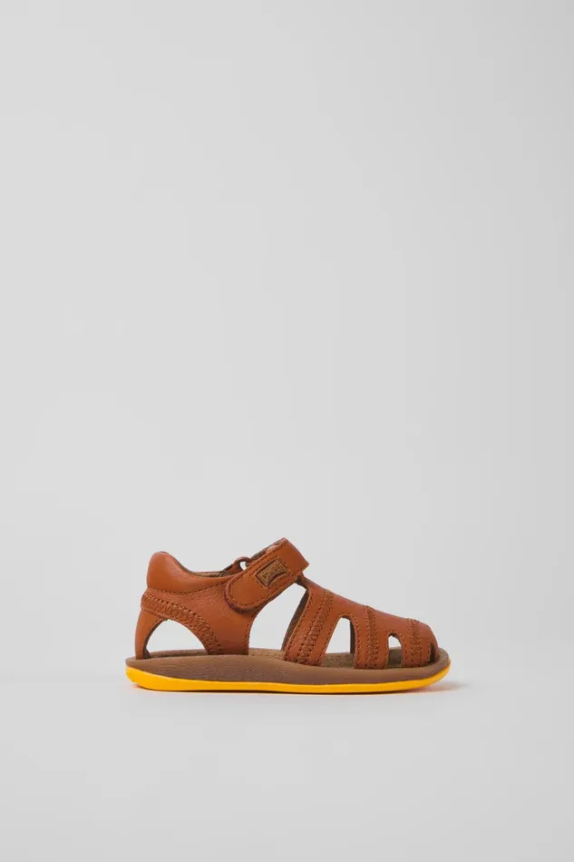 Kids Bicho Brown Leather Sandals For Kids Camper Hook And Loop Kids Bicho Brown Leather Sandals For Kids Camper Hook And Loop