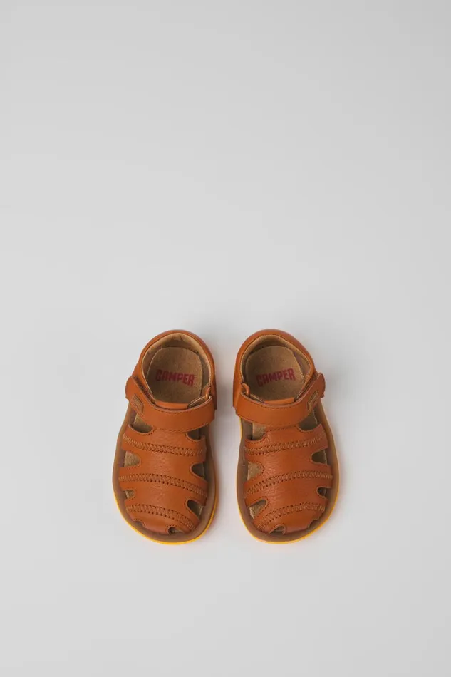 Kids Bicho Brown Leather Sandals For Kids Camper Hook And Loop Kids Bicho Brown Leather Sandals For Kids Camper Hook And Loop