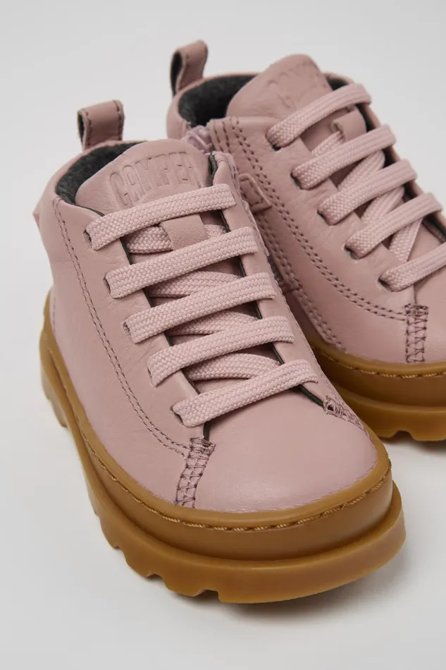 Kids Brutus Pink Leather Ankle Boots For Kids Camper Boots
