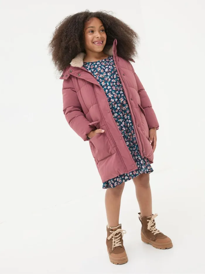 Kids Coats and Jackets Fat Face Letty Rose Pink Longline Padded Jacket