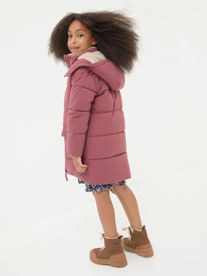 Kids Coats and Jackets Fat Face Letty Rose Pink Longline Padded Jacket