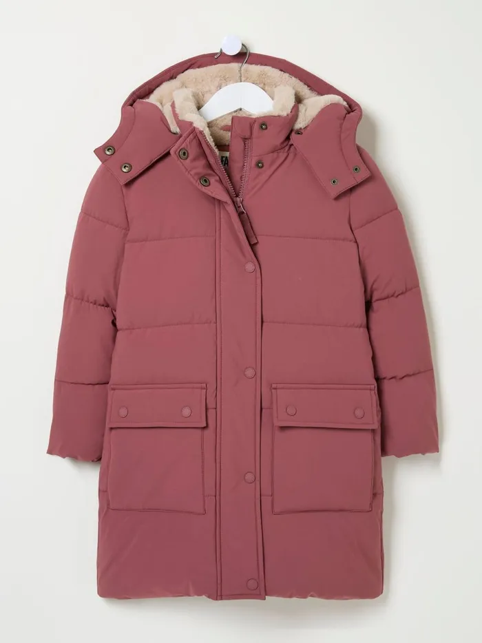 Kids Coats and Jackets Fat Face Letty Rose Pink Longline Padded Jacket