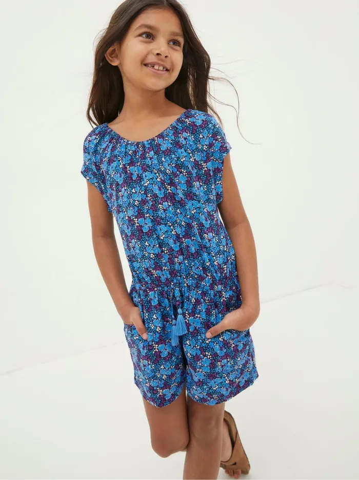 Kids Jumpsuits and Playsuits Fat Face Blue Ink Floral Printed Playsuit
