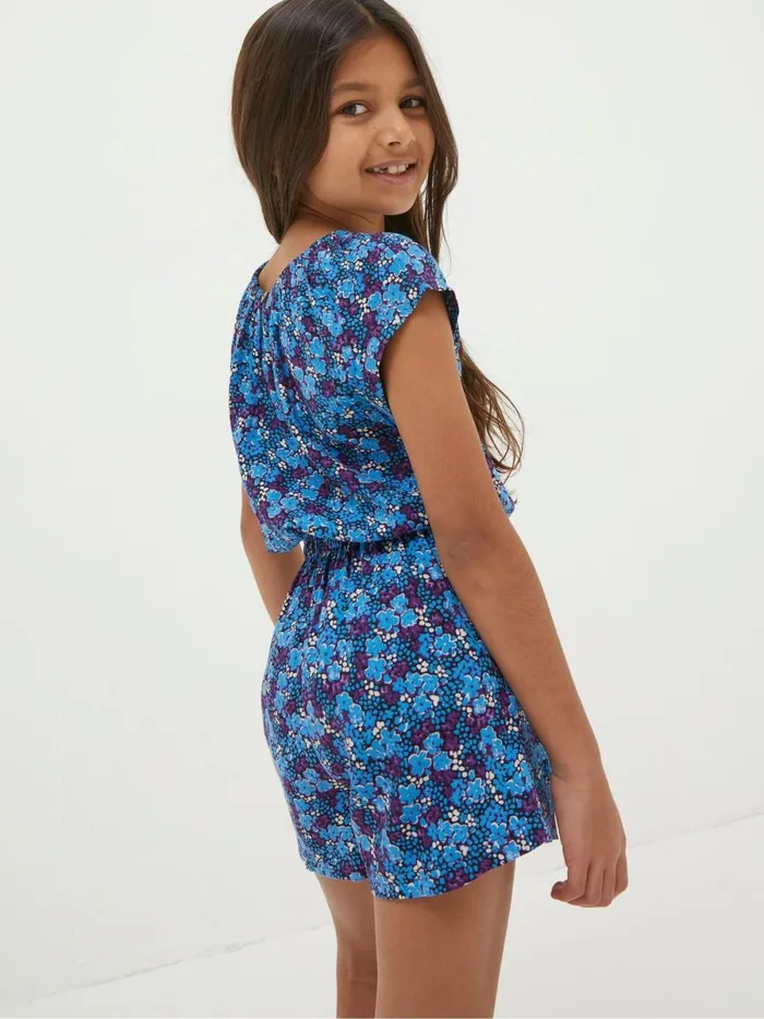 Kids Jumpsuits and Playsuits Fat Face Blue Ink Floral Printed Playsuit