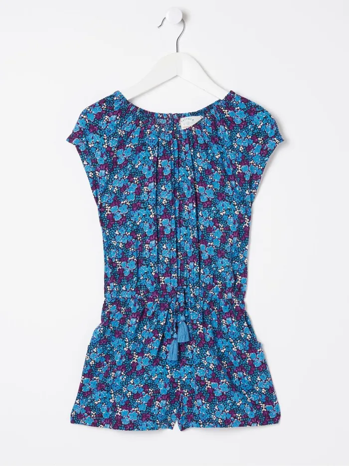 Kids Jumpsuits and Playsuits Fat Face Blue Ink Floral Printed Playsuit