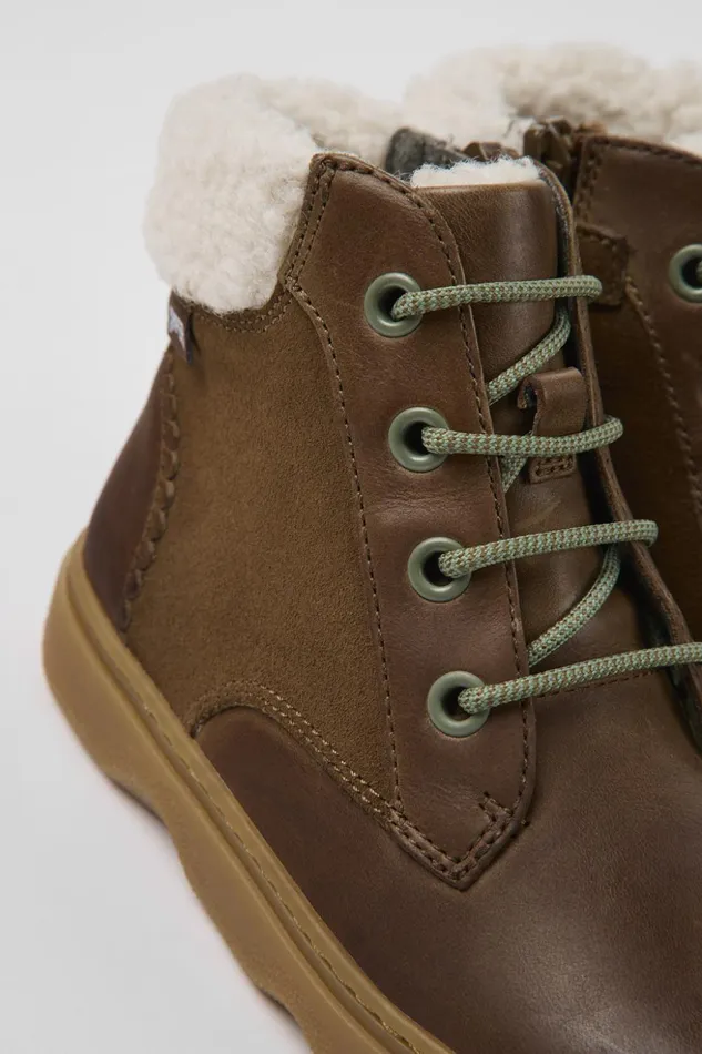Kids Kiddo Brown Leather And Nubuck Ankle Boots For Kids Camper Boots