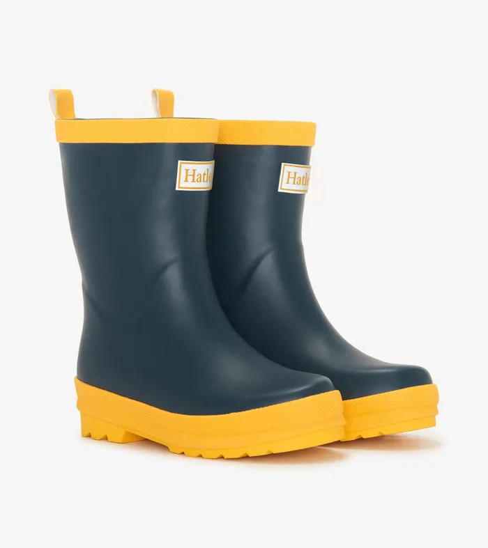Kids Navy and Yellow Matte Rain Boots Hatley