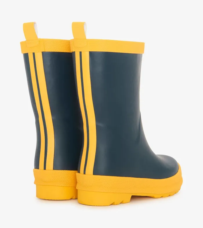 Kids Navy and Yellow Matte Rain Boots Hatley