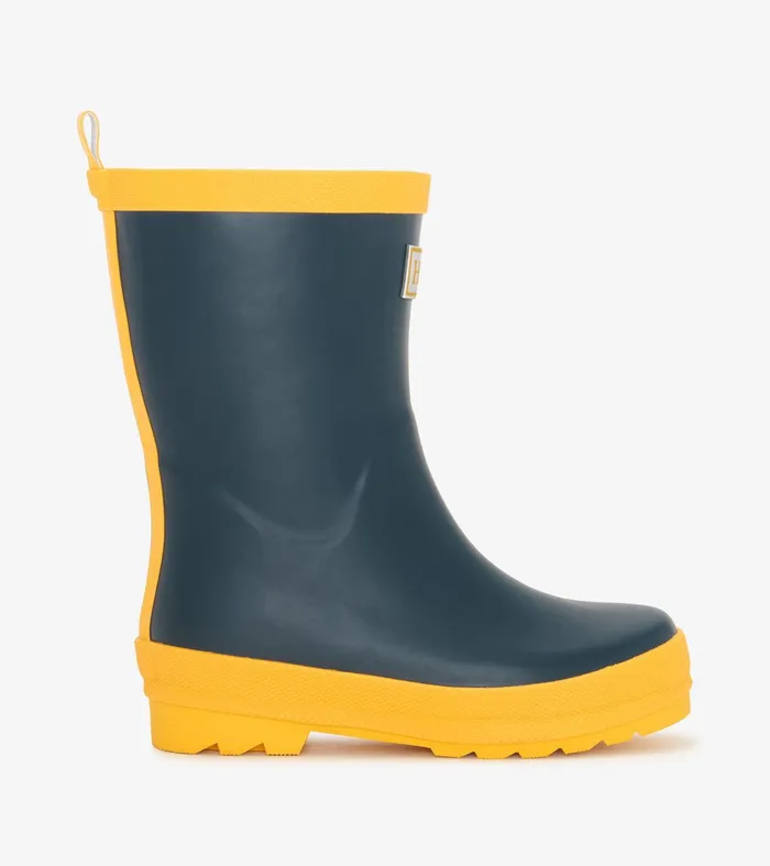 Kids Navy and Yellow Matte Rain Boots Hatley