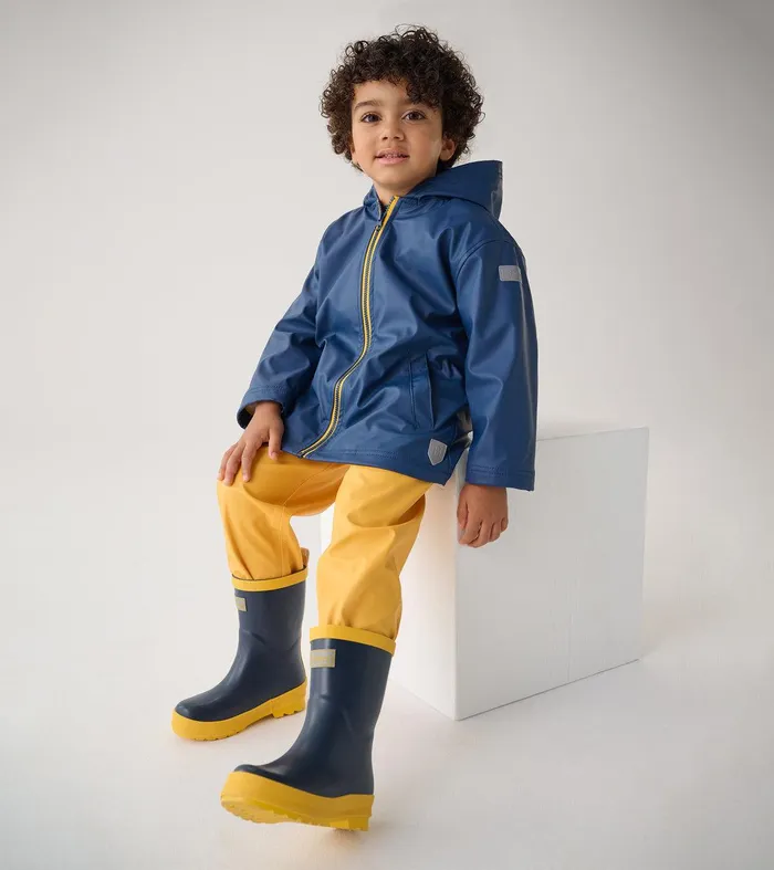 Kids Navy and Yellow Matte Rain Boots Hatley