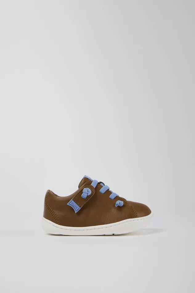 Kids Peu Brown Leather Basket Camper Sneakers