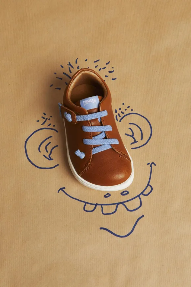 Kids Peu Brown Leather Basket Camper Sneakers Kids Peu Brown Leather Basket Camper Sneakers