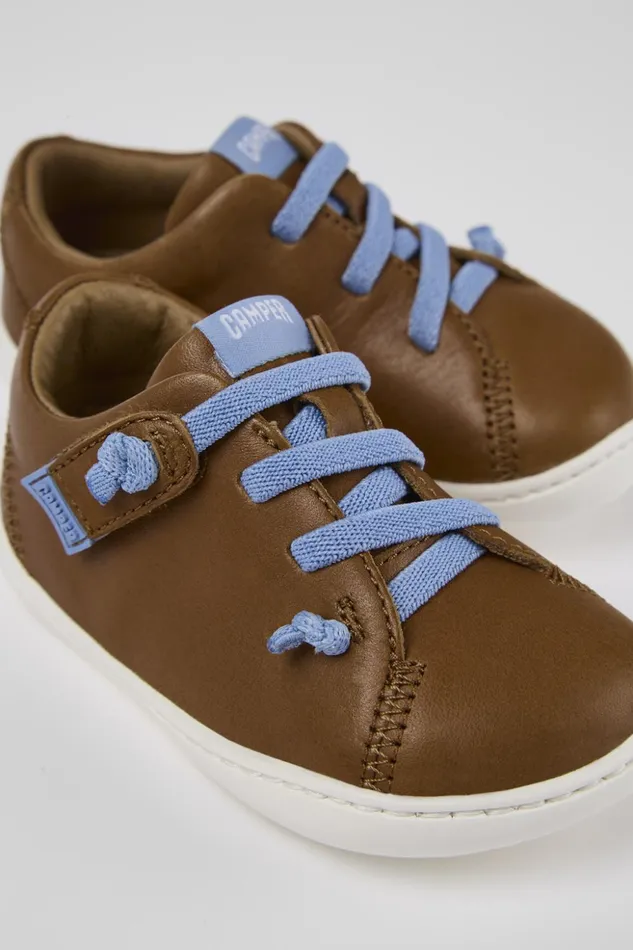 Kids Peu Brown Leather Basket Camper Sneakers Kids Peu Brown Leather Basket Camper Sneakers