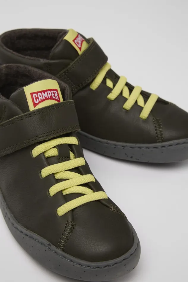 Kids Peu Touring Green Leather Boots Camper Boots