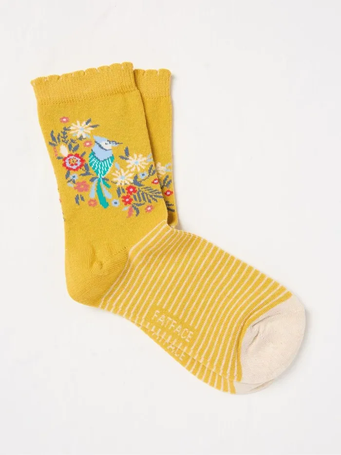 Kids Socks Fat Face Yellow Floral Bird Socks 1 Pack