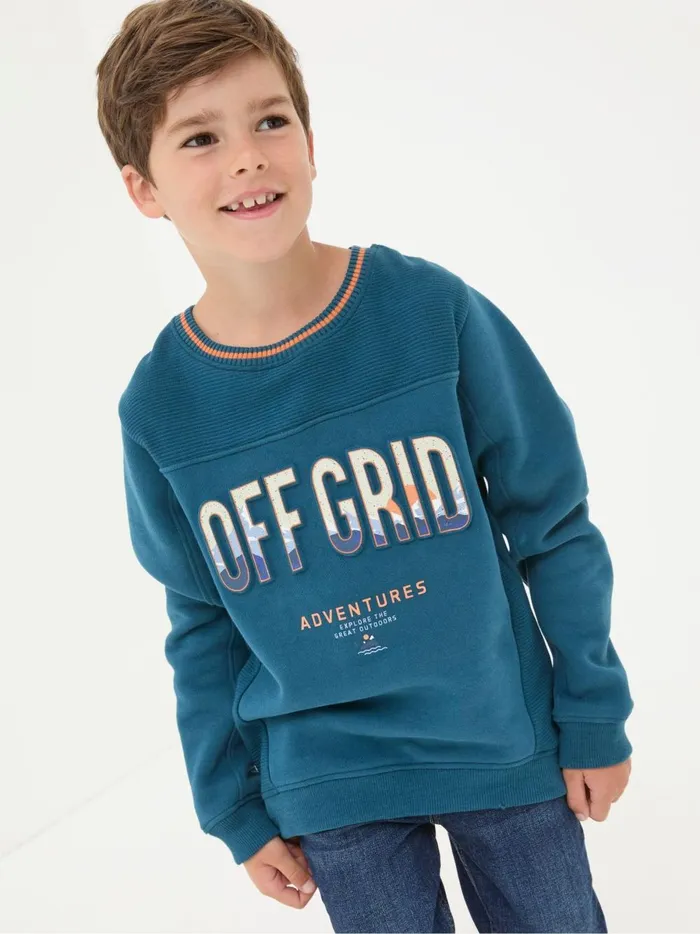 Kids Sweatshirts and Hoodies Fat Face Off Grid Crew Sweat Blue Sweatshirt