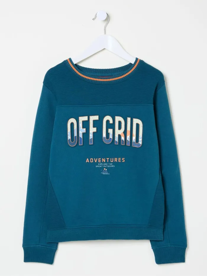 Kids Sweatshirts and Hoodies Fat Face Off Grid Crew Sweat Blue Sweatshirt