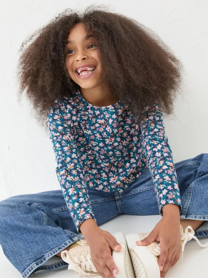 Kids Tops and TShirts Fat Face Blue Floral Knot T Shirt