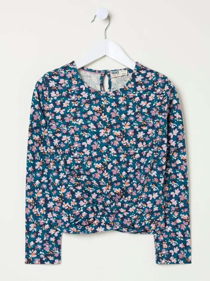 Kids Tops and TShirts Fat Face Blue Floral Knot T Shirt