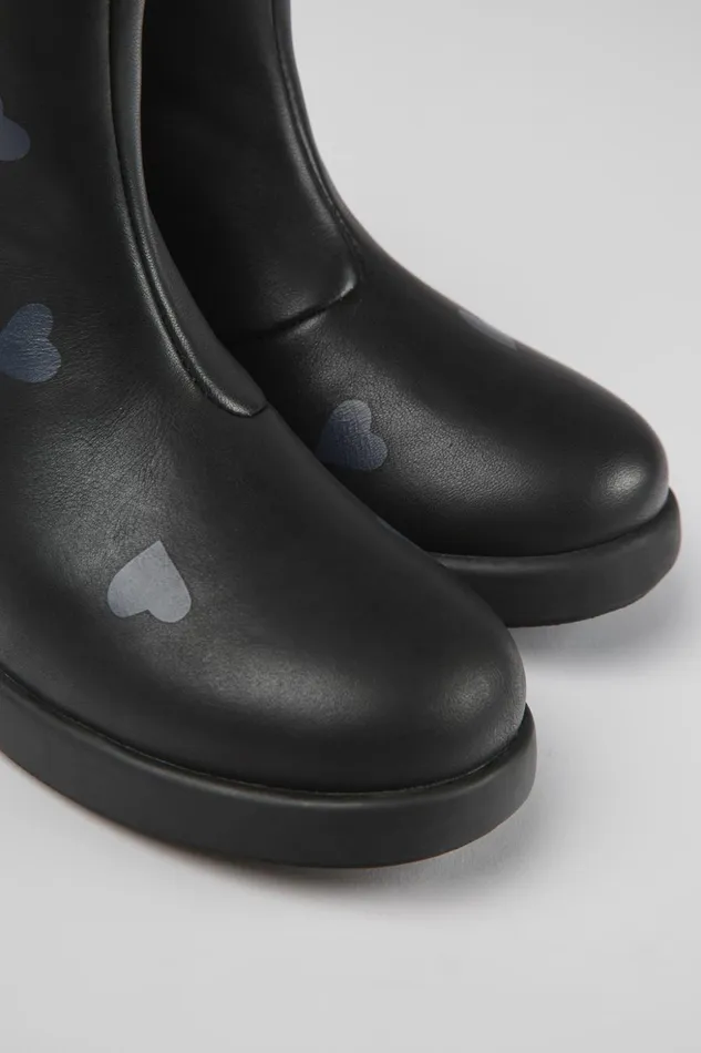 Kids Twins Black Leather Ankle Boots For Kids Camper Boots