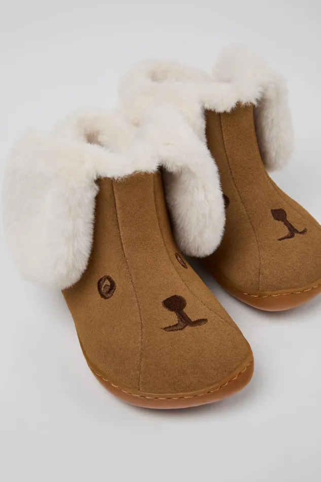 Kids Twins Brown Nubuck And Textile Ankle Boots For Kids Camper Boots