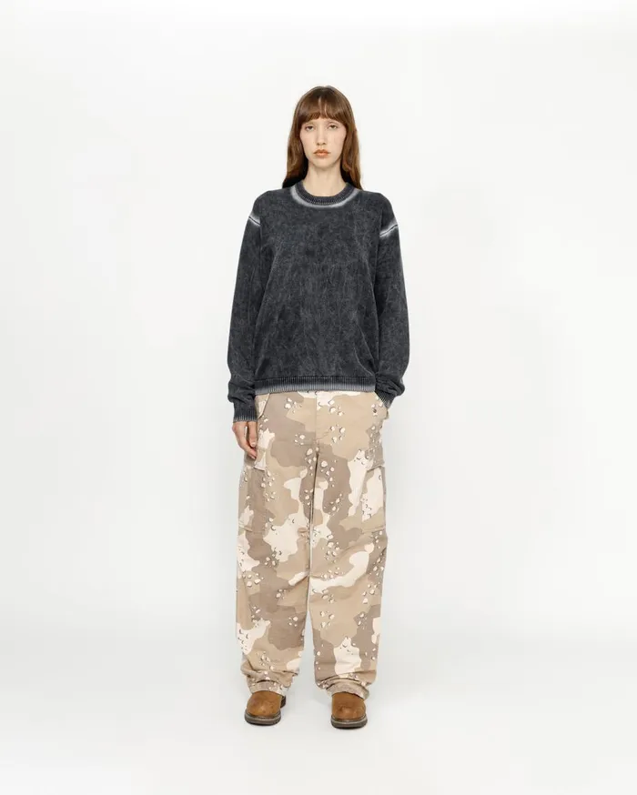 Knits MenWomen Stussy FADED COTTON KNIT CREW Black