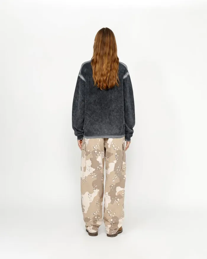 Knits MenWomen Stussy FADED COTTON KNIT CREW Black