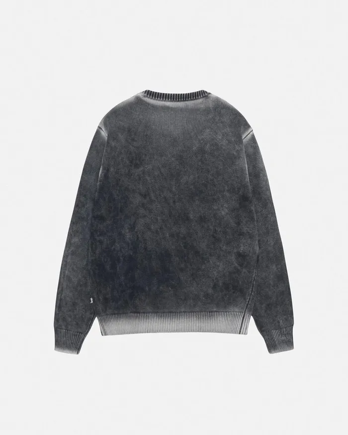 Knits MenWomen Stussy FADED COTTON KNIT CREW Black