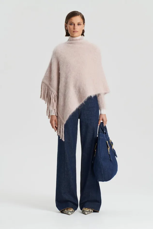 Knitwear Women Scanlan Theodore BRUSHED FRINGED CAPE Mink