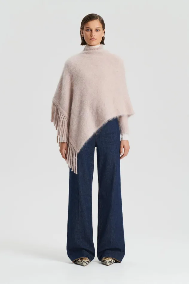 Knitwear Women Scanlan Theodore BRUSHED FRINGED CAPE Mink Knitwear Women Scanlan Theodore BRUSHED FRINGED CAPE Mink