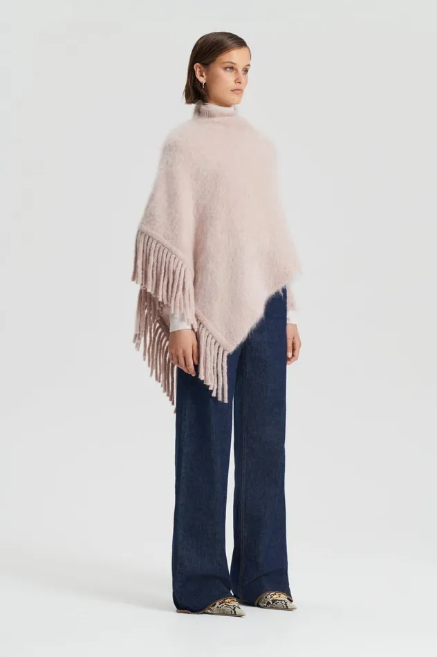 Knitwear Women Scanlan Theodore BRUSHED FRINGED CAPE Mink Knitwear Women Scanlan Theodore BRUSHED FRINGED CAPE Mink