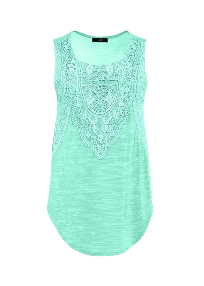 LACE DETAIL SCOOP NECK TOP Mint Women VENUS Sleeveless Tops